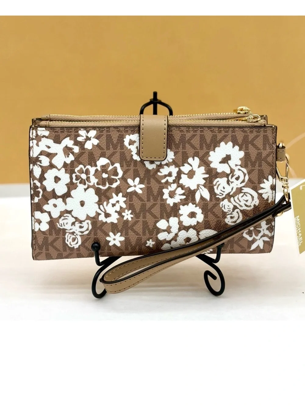 MICHAEL KORS Double Zip Printed Signature Logo Wristlet Wallet